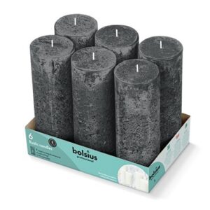 Rustiek kaars, 190/68mm, Stormgrijs, 85 uur, 6 stuks
