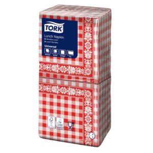 Tork, lunchservet red check, 1/4v, 1-lgs, 8x400 stuks